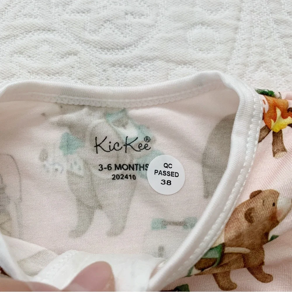 KICKEE Zipper Footie Pajamas, Latte Camping Animals‎ (3-6 Months)